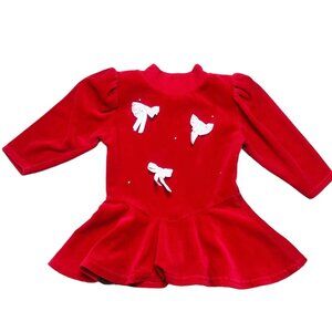VTG Buster Brown Top Girls Size 3T Red Velvet Bow Mock Neck